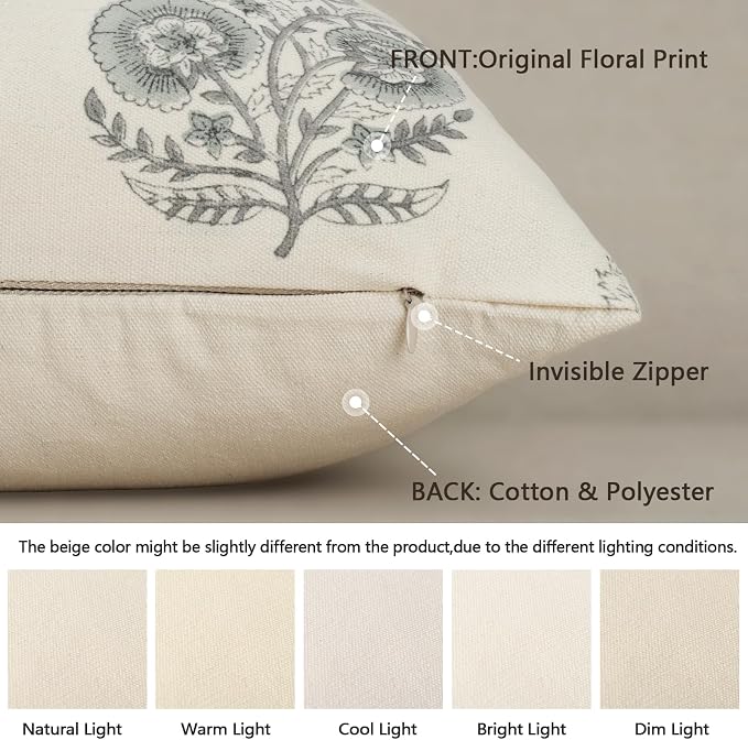 Vintage Floral Print Euro Sham Pillow Covers 26x26 Set of 2 Patterned Accent Decorative Cushion Covers Modern Farmhouse Throw Pillow Covers for Bed Sofa Couch Chair Living Room Home Decor, Aqua Haze