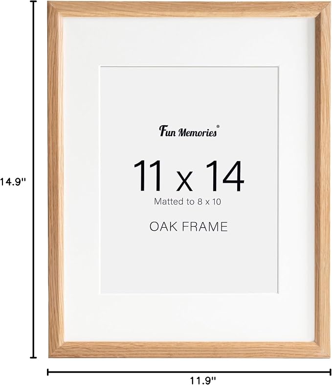 Fun Memories 11x14 Oak Picture Frame for Wall, 11x14 Frame with Matted to 8x10, Solid Wood Picture Frames for Wall Art Photo and Prints (Beige, 1 Pack)