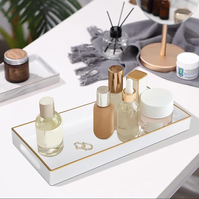 MAONAME White Bathroom Tray, Rectangular Toilet Tank Trays with Handles