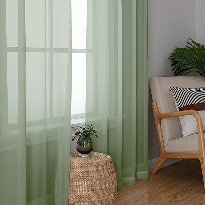 Simplebrand Sheer Curtains 72 Inches Long 2 Panels for Living Room, Dual Rod Pockets Airy Window Treatments Voile Curtains Sheer Panels Lightweight for Front Back Patio Glass Door, Sage, 42" Width