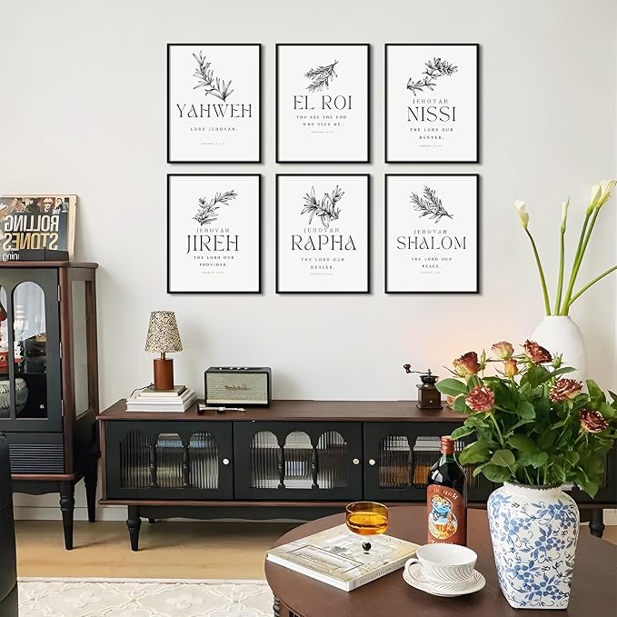 Christian Hebrew Names of God Wall Art Bible Verse Scripture Canvas Wall Decor Art Minimalist Jesus Pictures Modern Christian Poster Artwork Bible Verse Prints for Room 12x16 Inch Unframed Set of 6