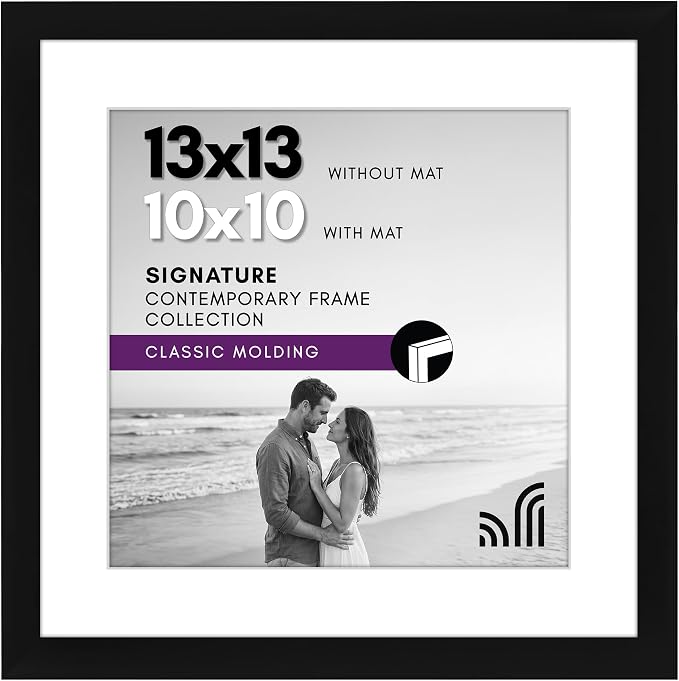 Americanflat 13x13 Picture Frame - Matted to 10x10 - Black