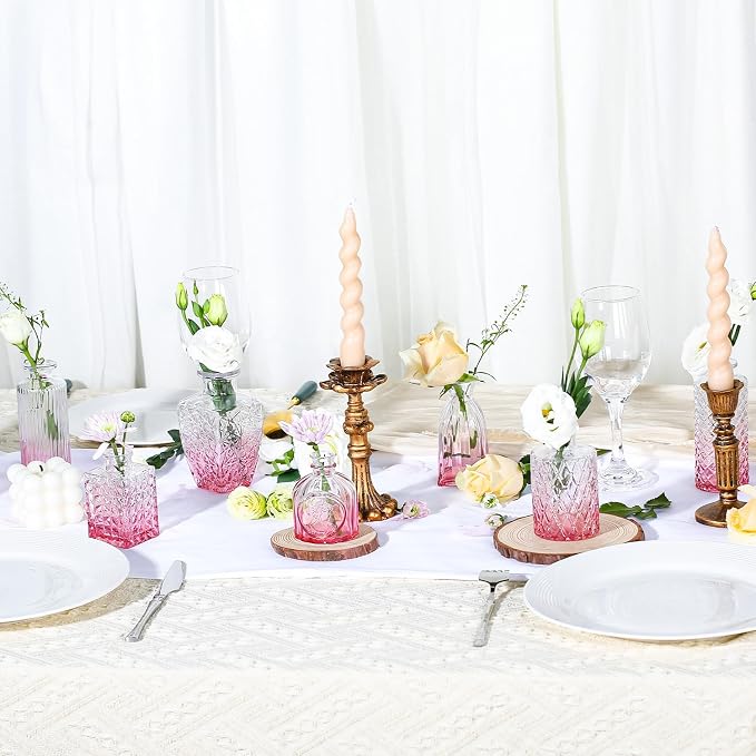 24PCS Mini Bud Vases As Wedding Centerpieces for Tables,Clear Bud Vases for Flowers,Small Flower Vases Suitable for Birthday Party,Anniversary,Wedding Reception,Baby Shower (Light Pink)