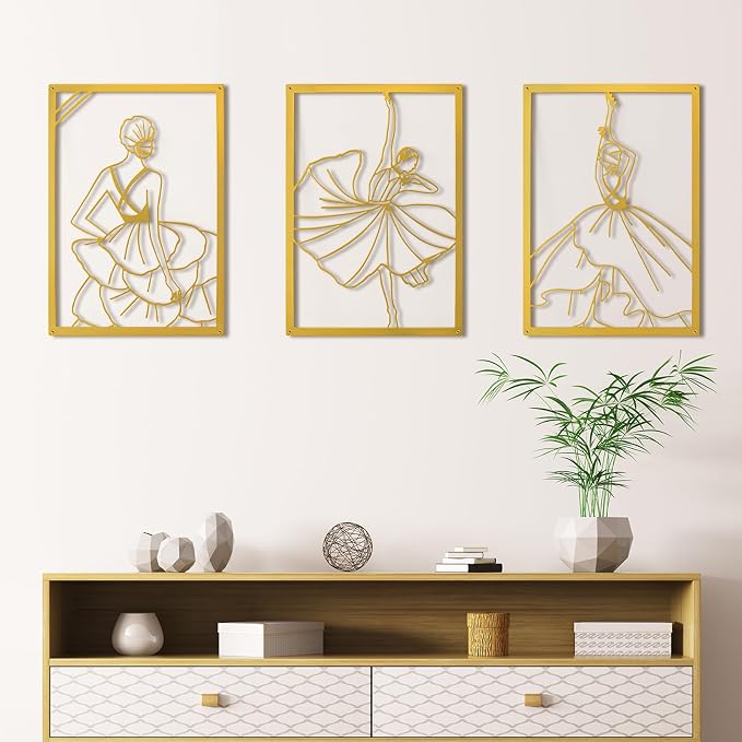 Art3d Set of 3 Black Metal Wall art, Wall Decor for Living room,Dining Room,Hallway, Dance Room, Line Art Wall Décor,Dancer theme Wall Art Style