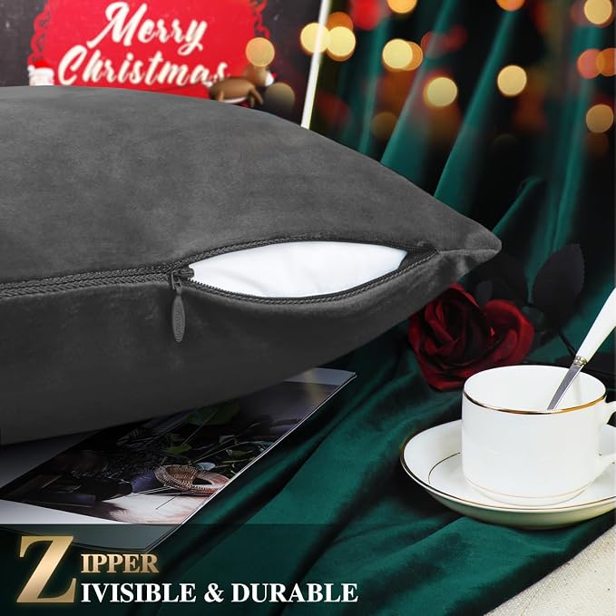 BRAWARM Christmas Pillow Cover 12 X 20 Inches, Gray Reindeer Embroidered Lumbar Pillow Cover, Soft Velvet Decorative Throw Pillow for Couch Bed Sofa Living Room Home