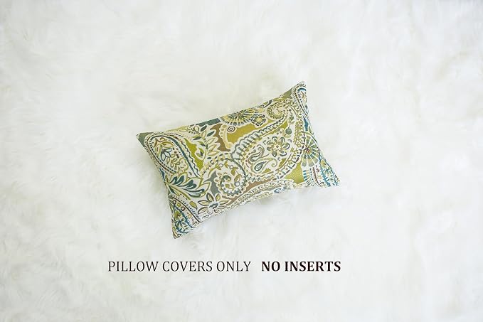 Mika Home Pack of 2 Oblong Rectangular Throw Pillow Cover Cushion Cases for Sofa Couch Chair,Paisley Pattern,12x20 Inches,Green Brown Cream Multicolor
