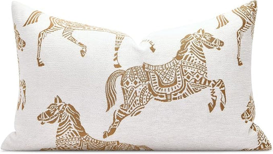 Lumbar Pillow Covers 12x20 inches, Double Sided Orange Horse Pattern Jacquard Embroidery Pillow Cover, Luxury Throw Pillow Cushion Cover for Sofa Bed Decor