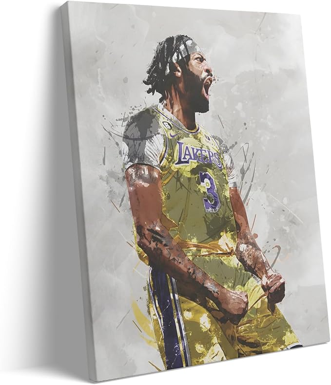Anthony Davis Basketball Canvas Wall Art, Sports Player Poster, 12x16 Inch | Abstract splash ink athletic artwork, motivational sports wall decor for teen boys room, bedroom, living room, gym or office