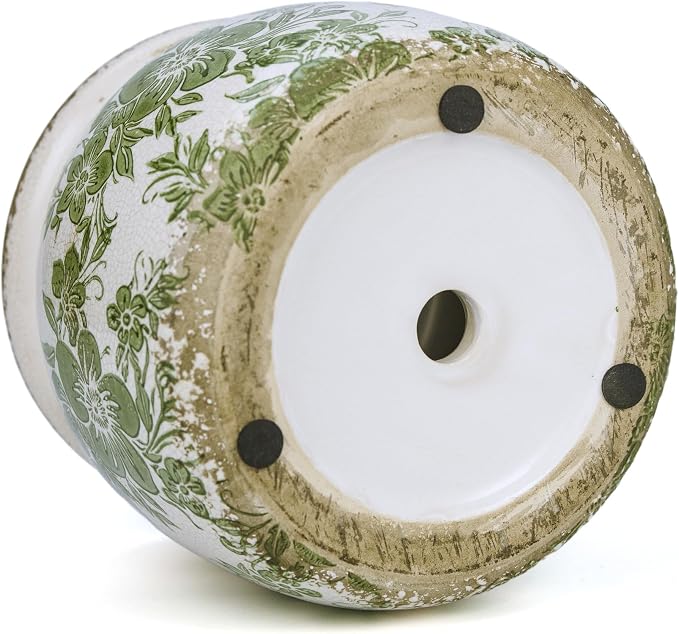 Dosayes Vintage Plant Pot,6.29 inch Green Ceramic Flower Pot with Drainage