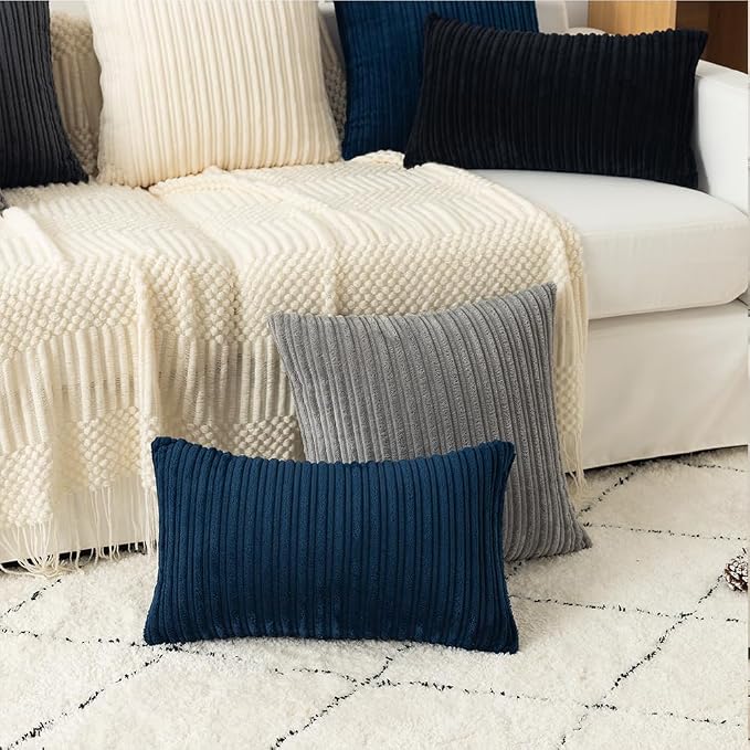 Kevin Textile Striped Corduroy 26”x26” Pillow Covers 2 Pack, Light Grey