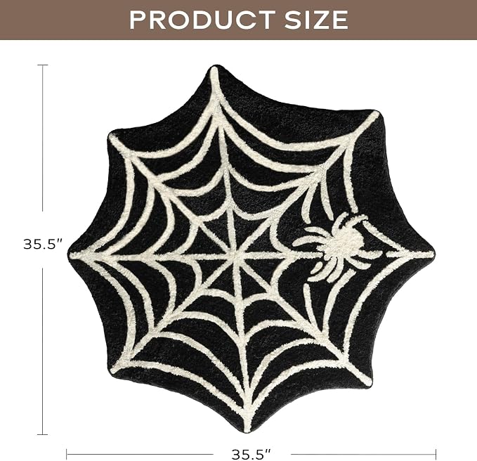 Ashler Halloween Spider Web Rug, Spiderweb Bath Mat for Halloween Decor, Gothic Bathroom Rug, Spiderweb Area Rug Non-Slip Tufted Mats for Front Door, Living Room, Bedroom, Front Door, 35.5×35.5inches