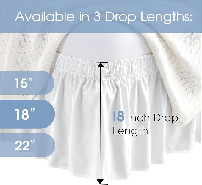 Queen Bed Skirt 18 Inch Drop Elastic Wrap Around Adjustable Bed