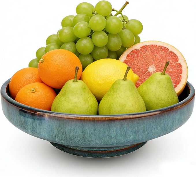 10.24" Blue Ceramic Pedestal Fruit Bowl Large Footed Serving Display Bowl