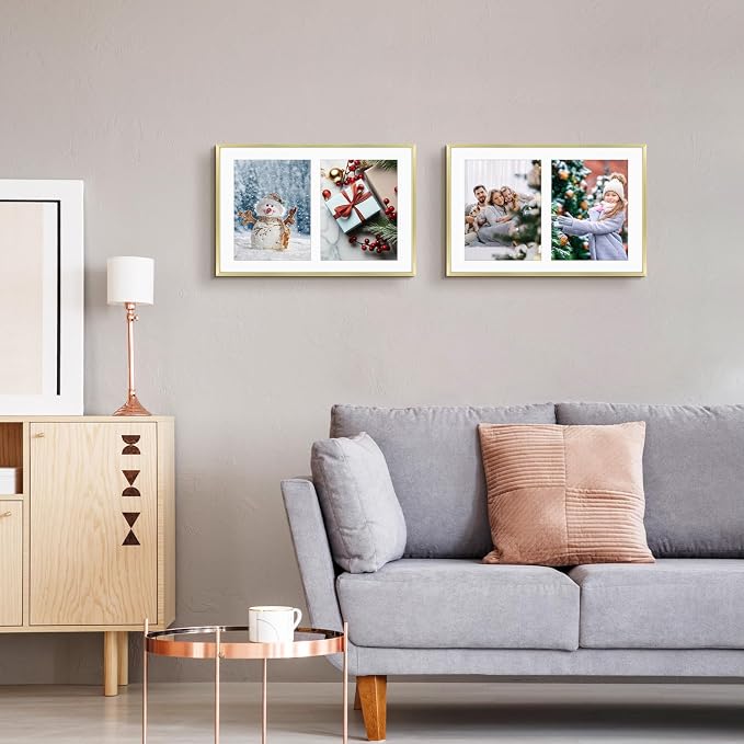 Golden State Art 12x19 Collage Frame w/Mat for 8x10 Photos Gold 2 Pack