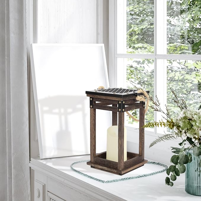 J JACKCUBE DESIGN Decorative Lanterns for LED Flameless Candle, Wooden Vintage Farmhouse Hanging Tabletop Candle Holder for Wedding Party Outdoor Indoor Decoration -MK1010A