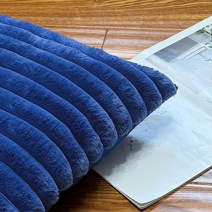 COTEY 18x18 Decorative Faux Fur Throw Pillow Covers Set of 2- Blue