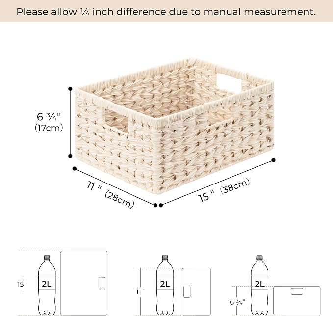 GRANNY SAYS Wicker Storage Baskets for Shelves, Waterproof Basket, 1-Pack | Plastic Wicker Baskets for Organizing, Woven Baskets for Shelves, Decorative Woven Basket for Storage, Entryway, Butter Milk