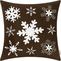 BRAWARM Christmas Pillow Cover 20 X 20 Inches, Coffee Snowflake Embroidered Pillow Cover, Soft Velvet Decorative Throw Pillow for Couch Bed Sofa Living Room Home