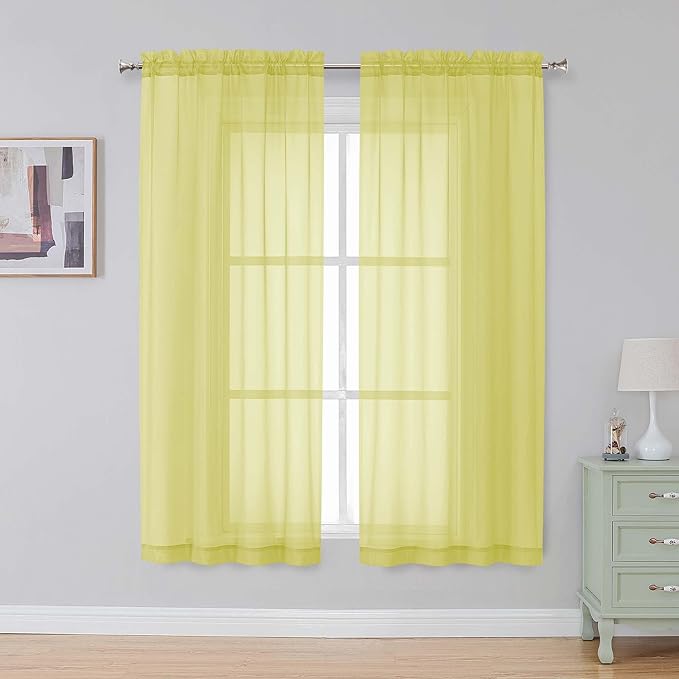 Simplebrand Lemon Sheer Curtains 63 Inch Length 2 Panels, Rod Pocket Solid Color Window Sheer Curtain Panels, Elegant Curtains & Drapes for Living Room, Bedroom 2 Panels (Ivory, 42" W x 63" L)