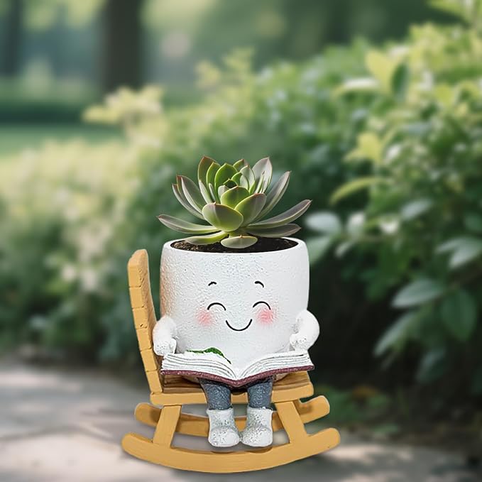 Smily Face Rocking Chair Read Book Planter Pots for Indoor Outdoor