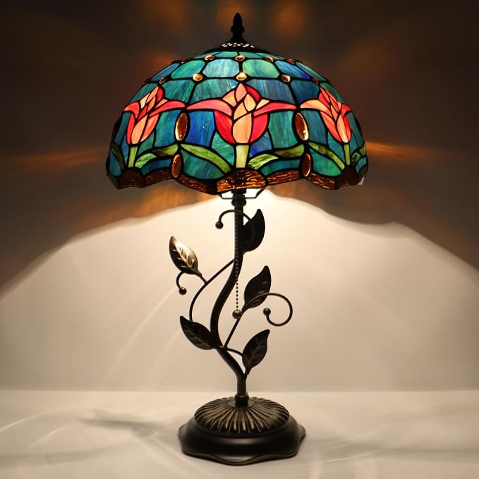 Tiffany Table Lamp Stained Glass Bedside Reading Light W12H19 inch