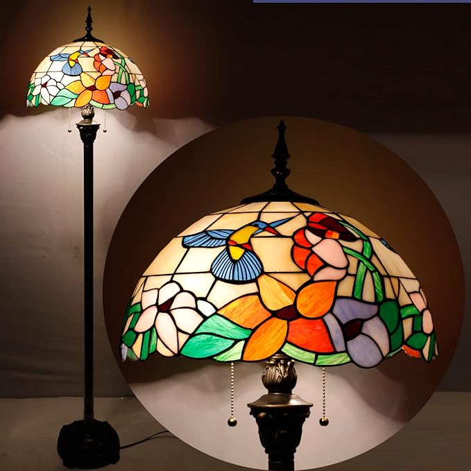WERFACTORY Tiffany Floor Lamp 64 Inch Stained Glass Standing Reading Light