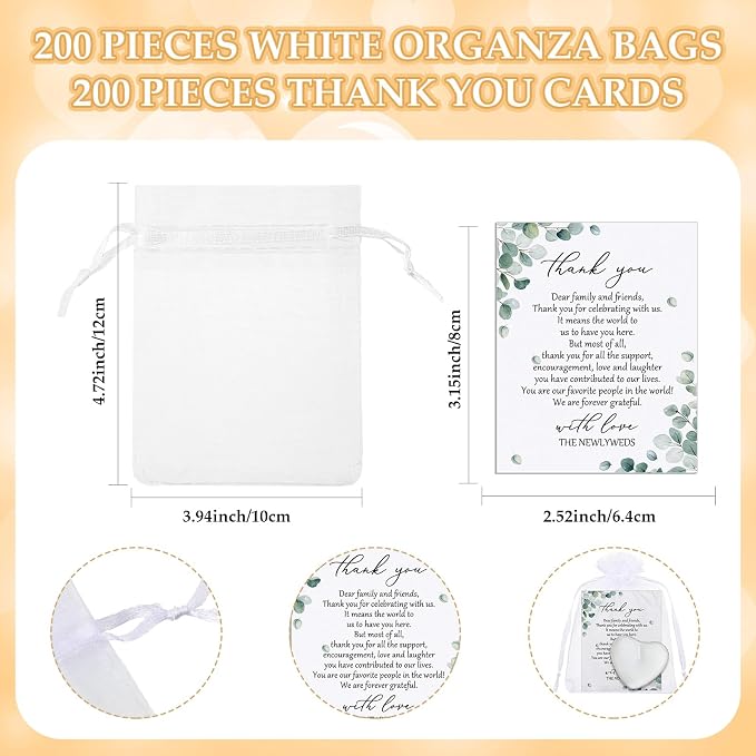 Threlaco 50 Sets Wedding Favors for Guests Bulk Mini Heart Shaped Candles Wedding Party Favors for Guests with Thank You Cards and Organza Bags Bridal Shower Party Souvenir Candle Gifts