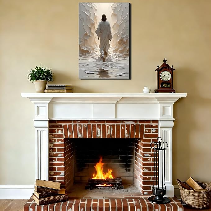 Large Jesus Walking on Water Canvas Wall Art, Christian Spiritual Picture Wall Decor, Modern Religious Posters Prints for Living Room Bedroom Church Holiday Decoration