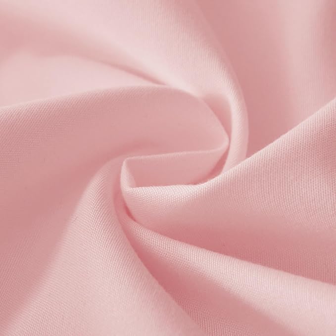 MEILA Wrap Around Elastic Bed Skirt for Twin & Full Beds, 16" Drop, Pink | Three-Side Adjustable Elastic Dust Ruffle, Ruffled Polyester Fabric, Easy to Install, Fade Resistant & Machine Washable