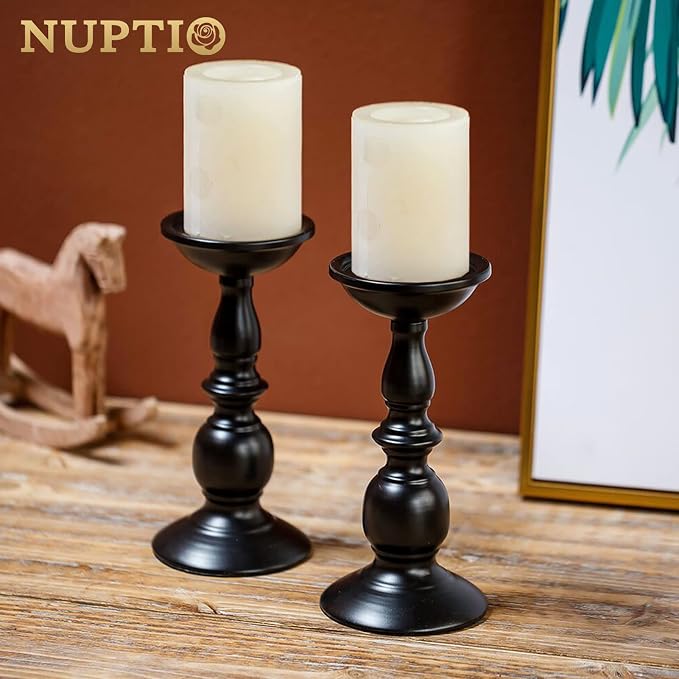 2 Pcs Black Pillar Candle Holders, Most Ideal for 3" Pillar Candles, Gifts for Wedding, Party, Home, Spa, Reiki, Votive Candle (2 x L)