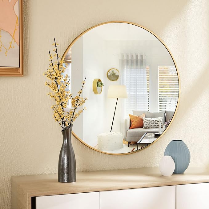 HARRITPURE Round Mirror 23.6" Gold Wall Mounted Circle Mirror with Aluminum Alloy Frame Modern Design for Bathroom, Living Room, Vanity, Bedroom, Entryway