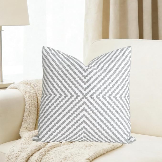Slow Cow Decorative Embroidery Cushion Cover Grey Dots Embroidered Throw Pillow Cover 18 x18 Inches