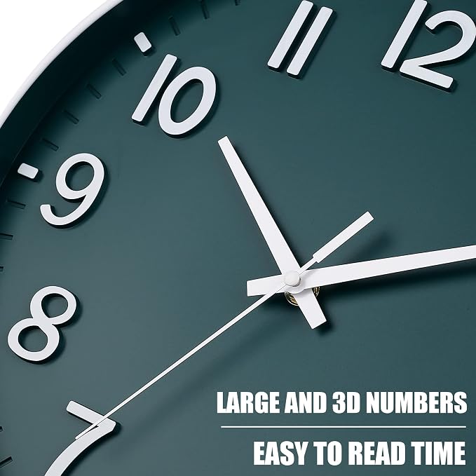 HZDHCLH 12 Inch Silent Wall Clock Battery Operated Non Ticking Dark Green | 12 inch Silent Non Ticking Modern Wall Clock for Living Room Bedroom Kitchen Office Classroom Decor
