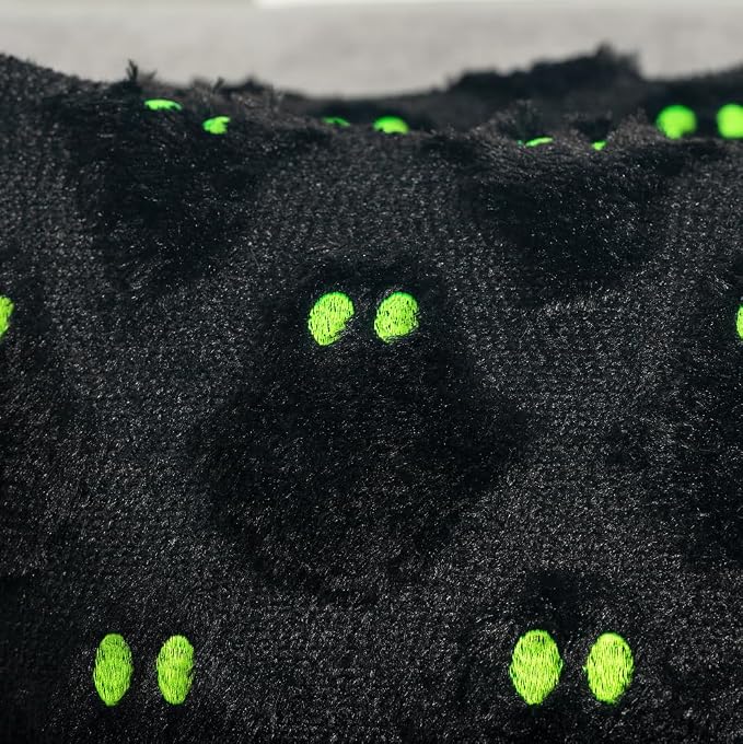 4TH Emotion Halloween Ghost Decorative Pillow Covers 18x18 Set of 2, Black Green Soft Plush Faux Fur Farmhouse Throw Cushion Cases for Fall Autumn Holiday Home Decorations