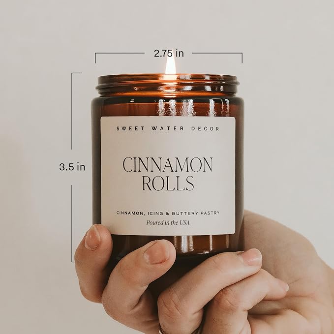 Sweet Water Decor Cinnamon Roll Candle, Fall & Winter Scents, 9oz Amber Jar