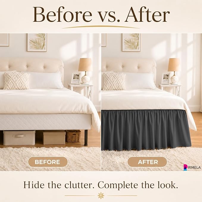 Dark Grey King Bed Skirt 15 Inch Drop Elastic Wrap Around Ruffle