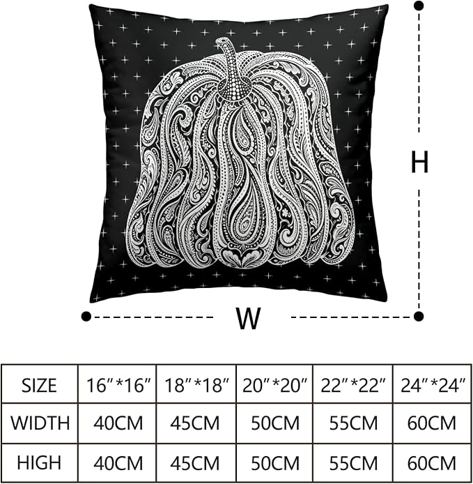 Black Fall Pillow Covers Autumn Thanksgiving Pillow Cases White Pumpkin Throw Pillow Covers 16x16 Set of 2 Paisley Flower Farmhouse Cushion Cases for Living Room Patio Garden