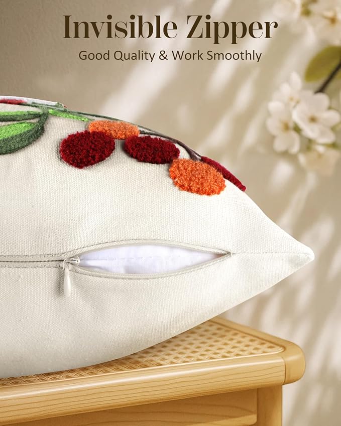 Embroidered Lumbar Pillow Cover - 20x12 Decorative Pillow Cover with Zipper Aesthetic Cute Design Boho Spring Summer Throw Pillowcase for Living Room Couch Sofa Bed, Tree Bird