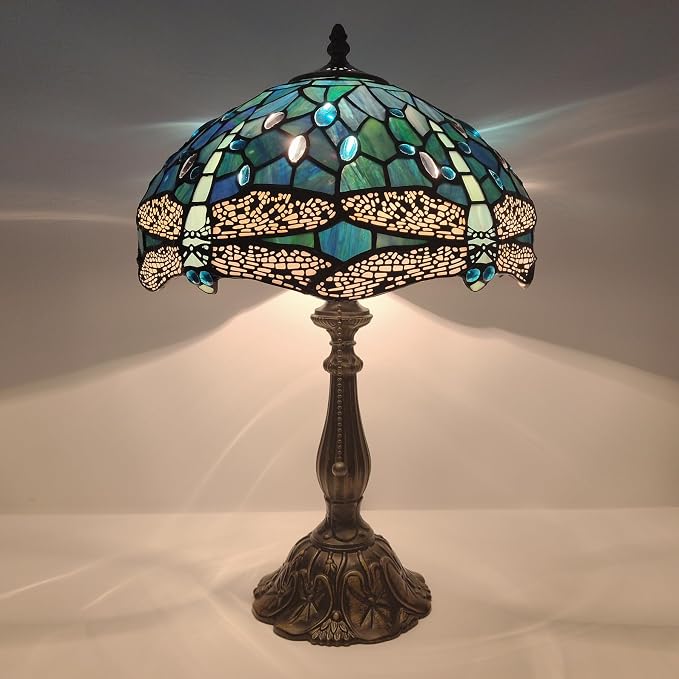 Tiffany Table Lamp Stained Glass Bedside Reading Light W12H19 inch