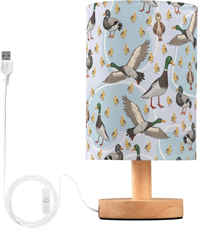 ALAZA Hipster Mallard Duck Decor Bedside Table Lamp with USB Port for Bedroom Nightstand Office Desk LED Bulb Included