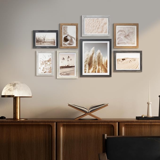 Gallery Wall Frame Set, 8 Pack Multi-color Picture Frame, Small | Collage Pampas Grass Prints Wall Art Decor for Living Room, Entryway, Stairway, Bedroom, Assorted Size