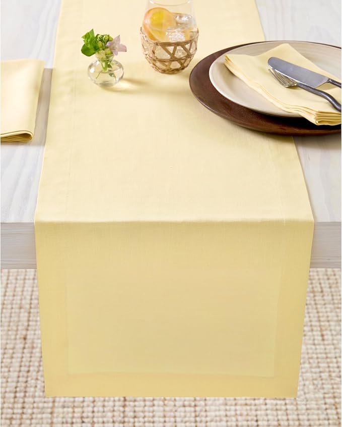 Solino Home 100% Pure Linen Table Runner Golden Straw Long, Fete 14 x 90 in | brings a tailored look to family meals and hosting, European flax fibres, low iron finish, Golden Straw, OEKO-TEX Certified