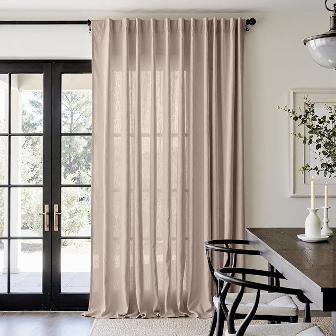 jinchan Linen Curtains Light Filtering Back Tab 100x108 Inch 1 Panel Taupe | Semi Sheer Curtains 108 inch length for Bedroom Living Room, Modern Farmhouse Drapes with Rod Pocket, Natural Boho Curtains