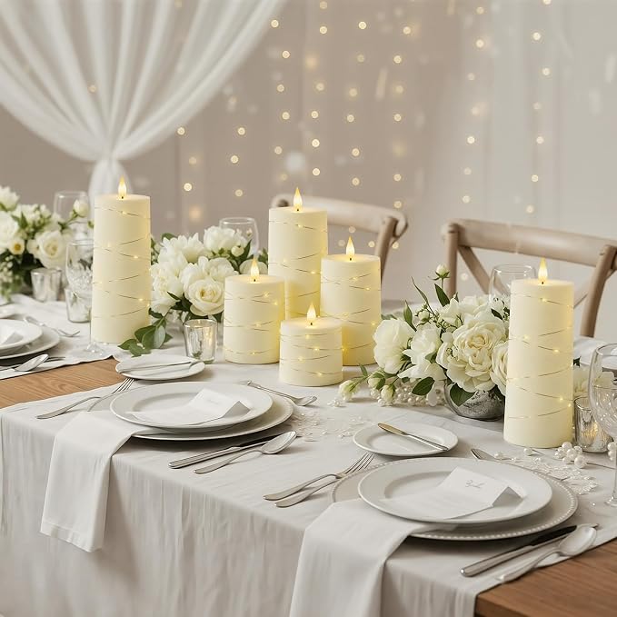 Raycare Ivory Flameless LED Pillar Candles Battery Operated Remote Timer