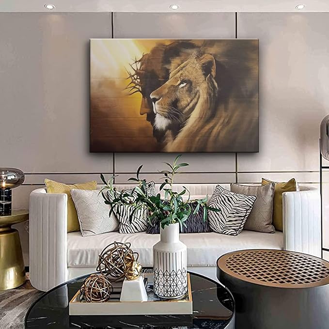 Framed Jesus and Lion Canvas Wall Art Decor Picture of Christians God Judas Inspiring Prints Painting Artwork for Living Room Bedroom Church Office Ready to Hang24*36 inches