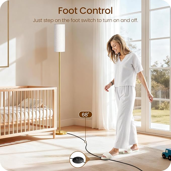 Dimmable Floor Lamps for Living Room with Remote and Foot Switch, 64.4” Modern Standing Tall Lamp, Corner Lamp for Bedroom, Bulb Included, 3000K-6500K, White and Gold, FCC Listed DW06LD05W1