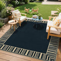 COZYLOOM 8x10 Easy Jute Outdoor Patio Rug Washable Living Room Rug with Rubber Backing, Stain Resistant Neutral Striped Border Rugs Non Shedding Foldable Mats for Bedroom, Dining Room, Backyard, Black