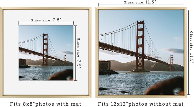 Frametory 12x12 Gold Aluminum Metal Picture Frame Mat for 8x8 Glass