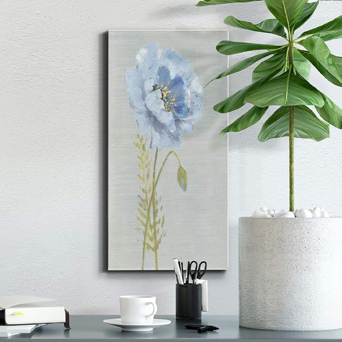Renditions Gallery Canvas Floral Wall Art Nature Paintings & Prints Premium Jardin Bleu Modern Romantic Artwork Canvas Botanical Decorations for Bedroom Office Kitchen - 8"x16" LT43