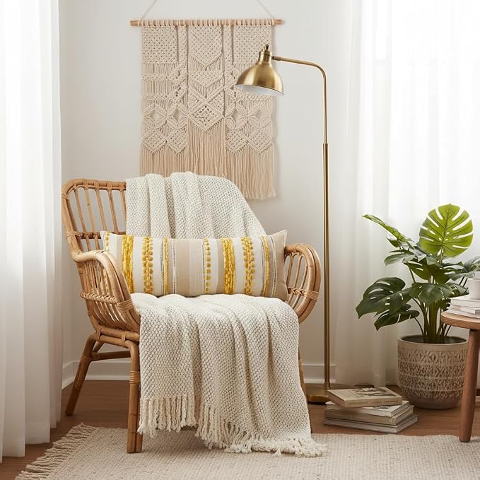 Body Throw Pillow Cover 14x36 Long Boho Decor Yellow
